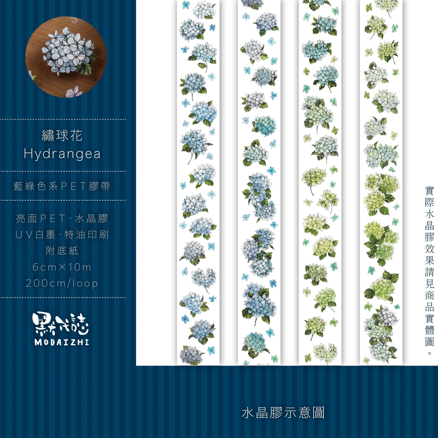Hydrangea PET Tape Blue & Green