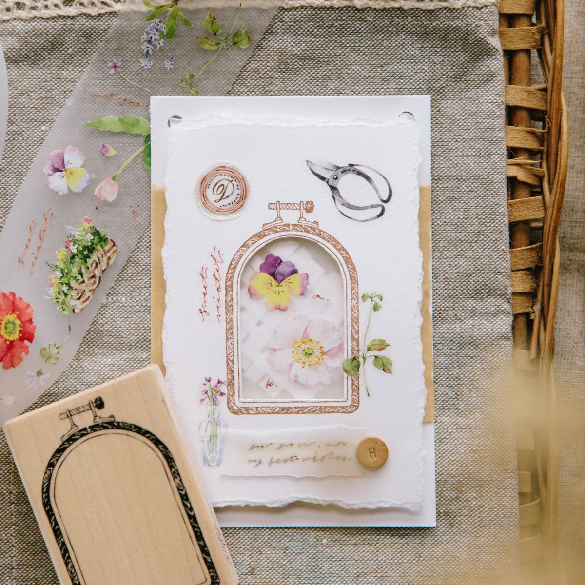 Window Embroidery Hoop Rubber Stamp
