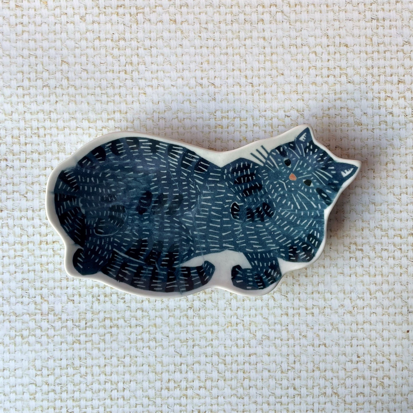 Large Indigo Cat Ceramic Dish