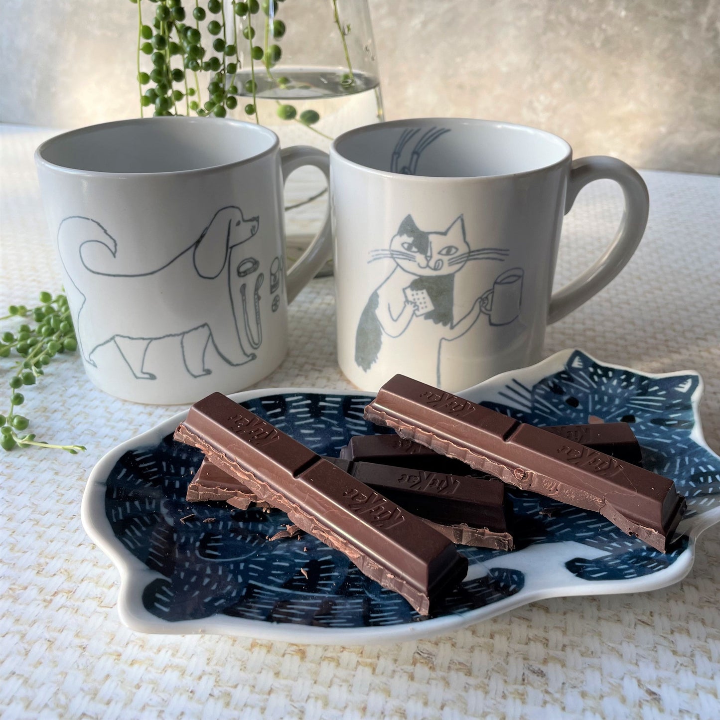 Large Indigo Cat Ceramic Dish