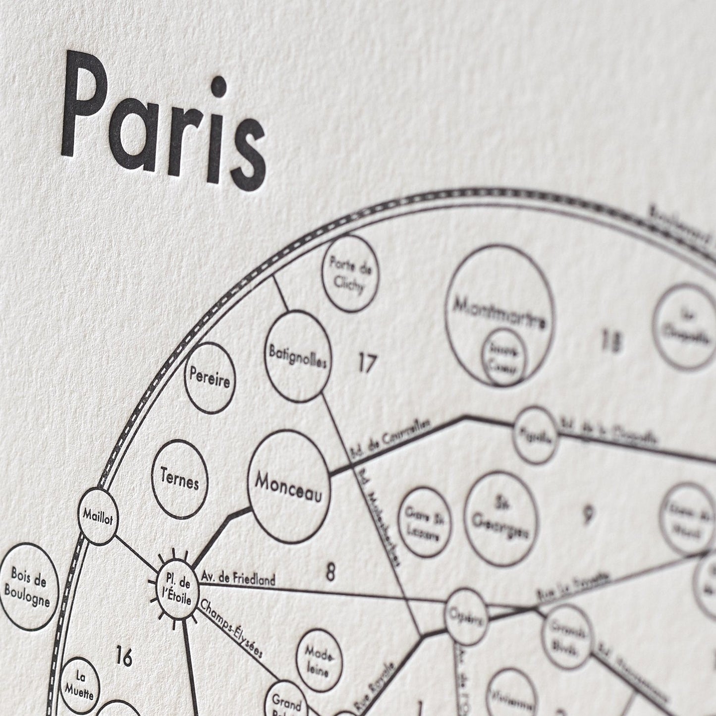 Paris Map Letterpress Print