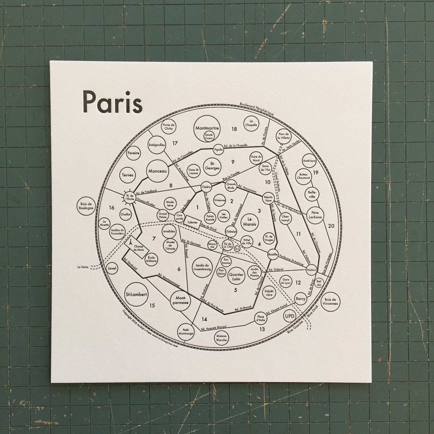Paris Map Letterpress Print