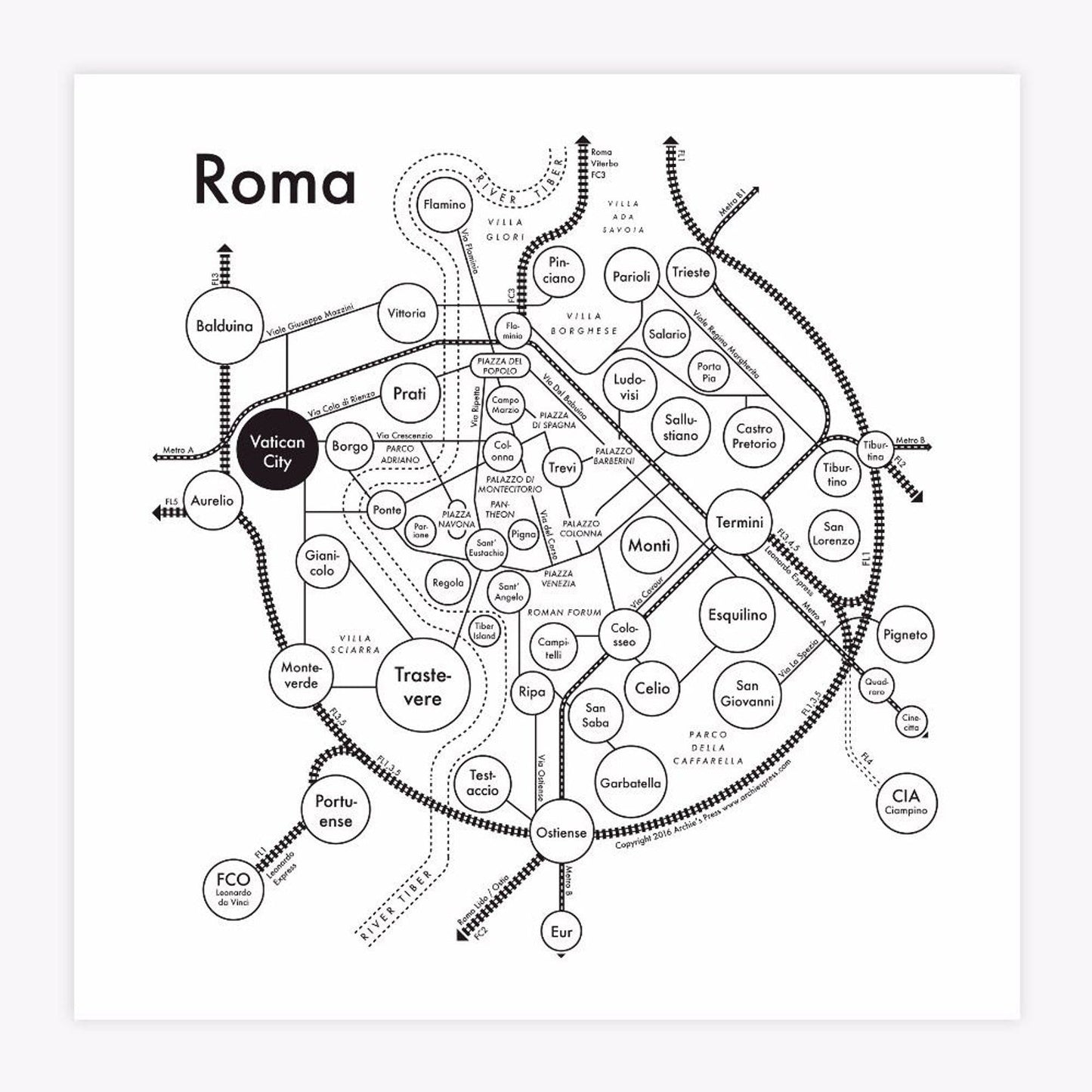 Rome Map Letterpress Print