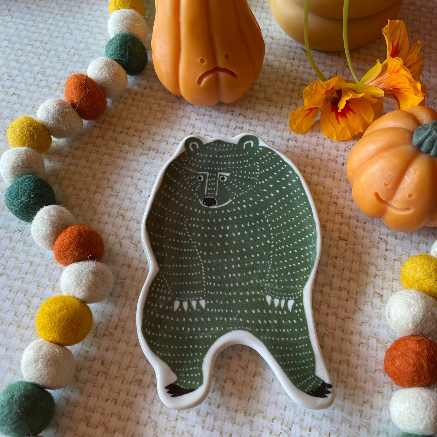 Large Green Bear Ceramic Dish