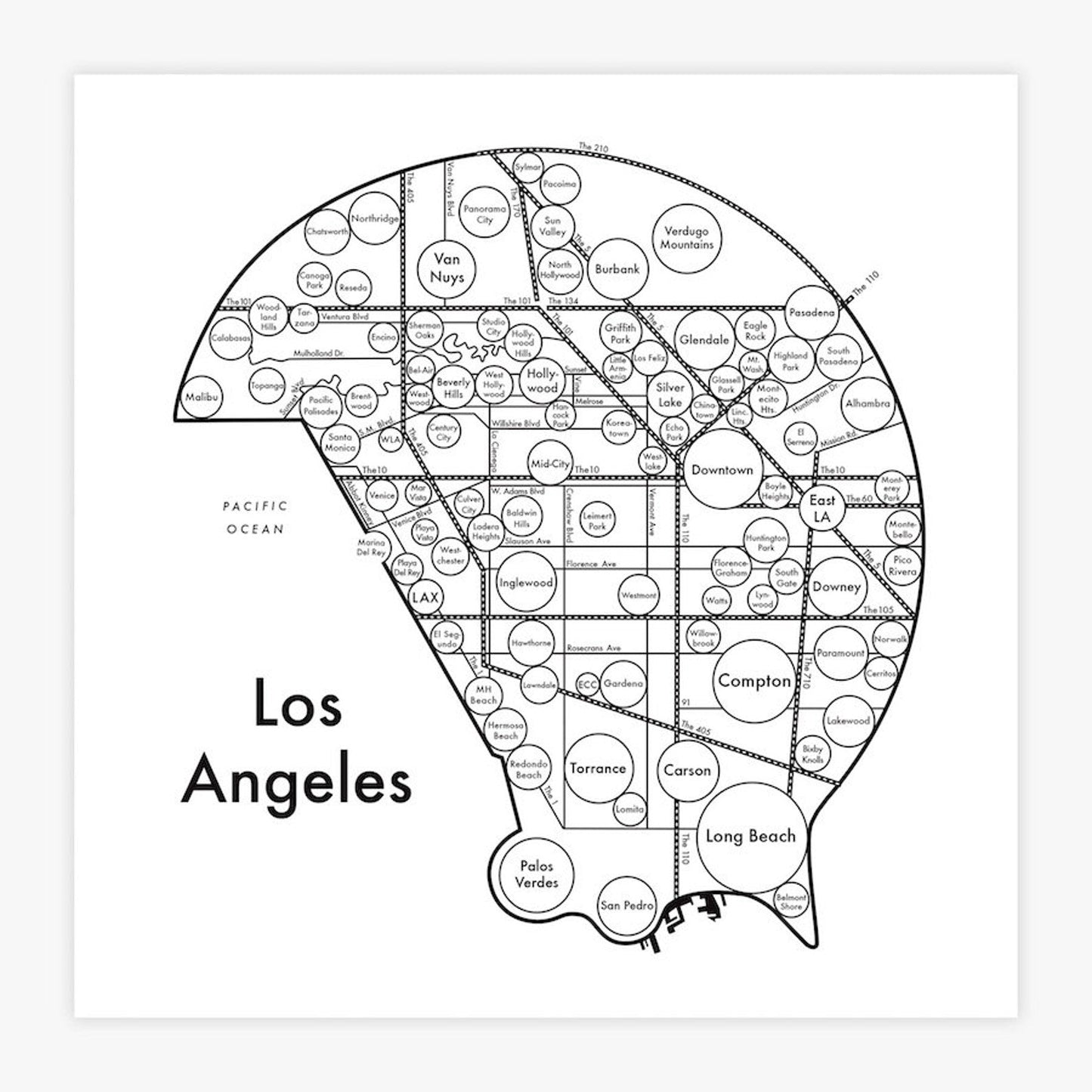 Los Angeles Map Letterpress Print