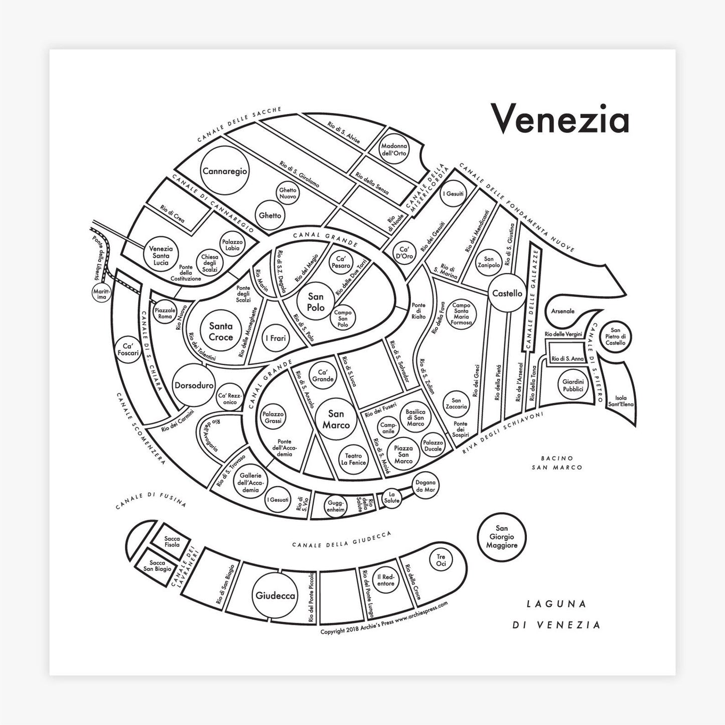 Venice Map Letterpress Print