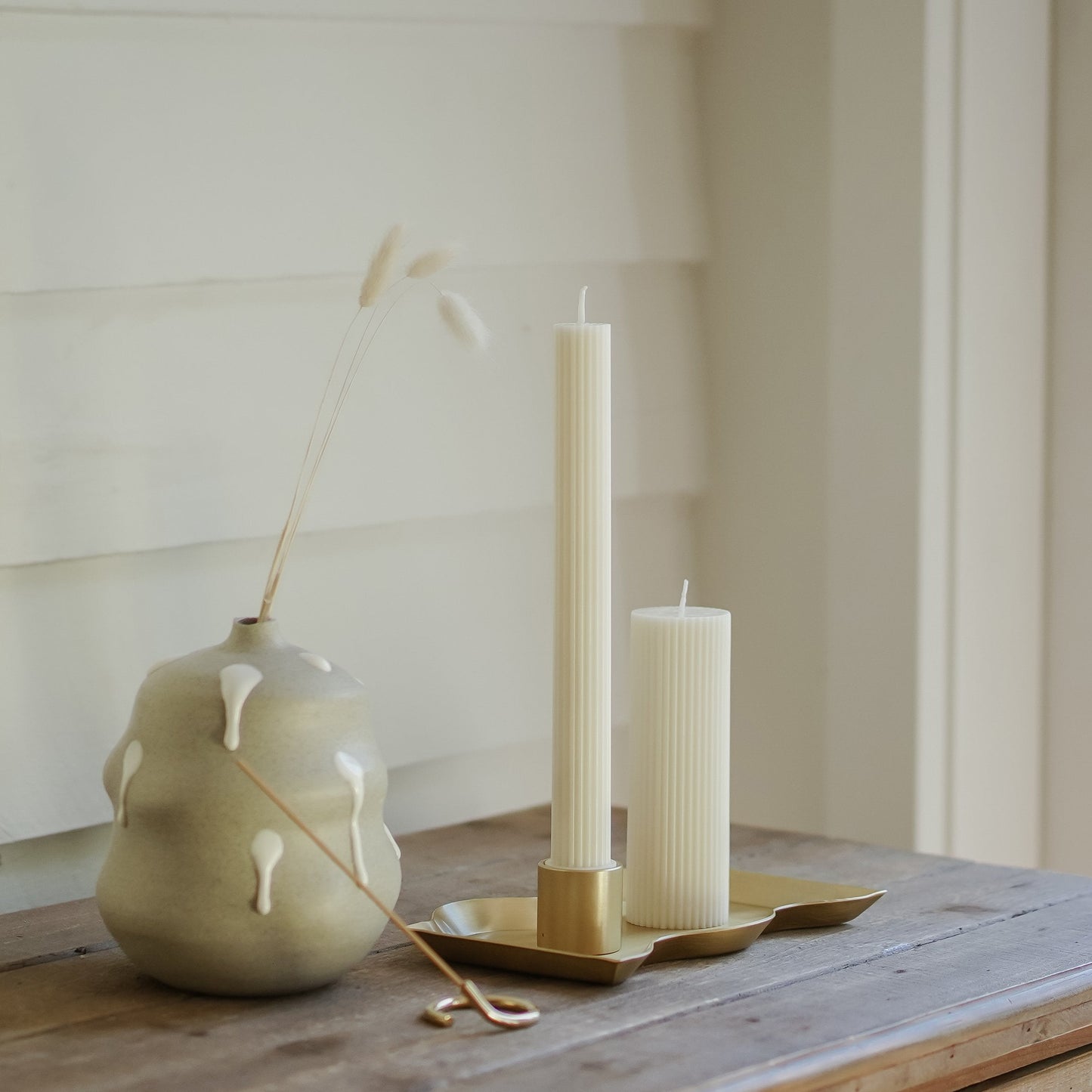 Column Pillar Candle Duo - Cream White